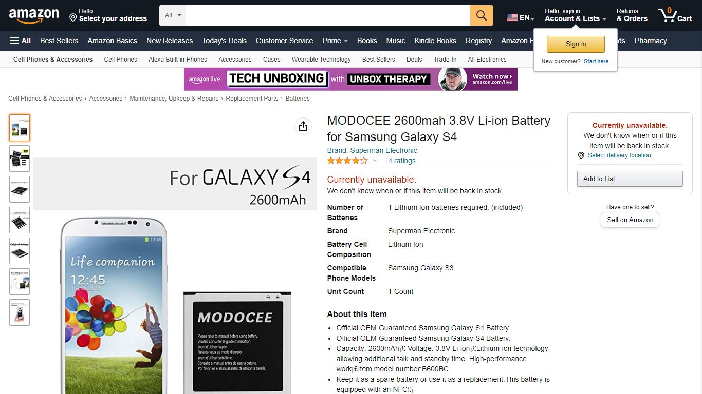 MODOCEE 2600mah 3.8V Li-ion Battery for Samsung Galaxy S4